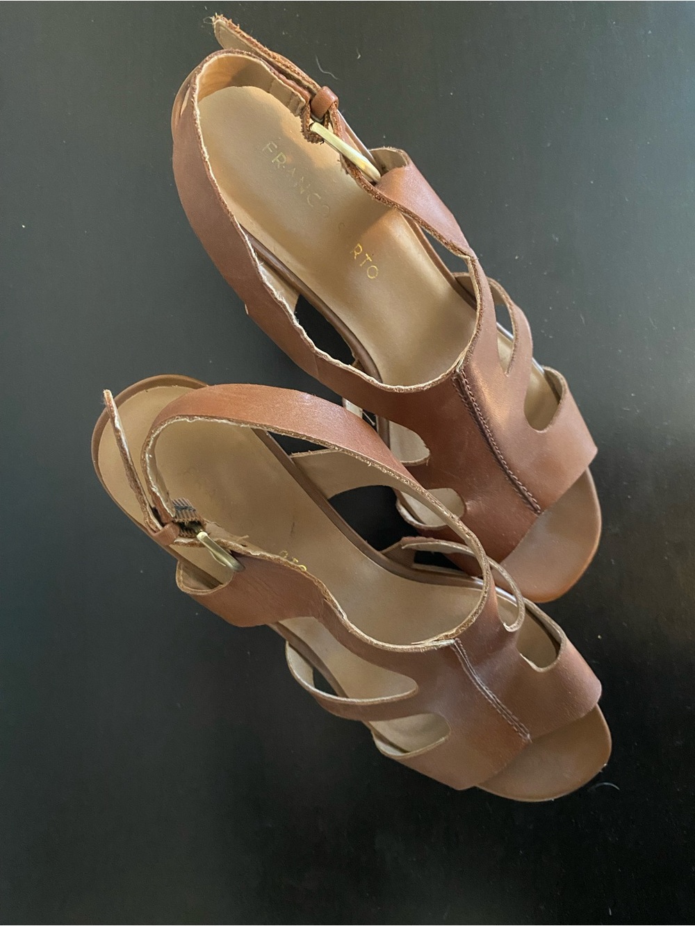Franco Sarto Brown Leather Cutout Wedges